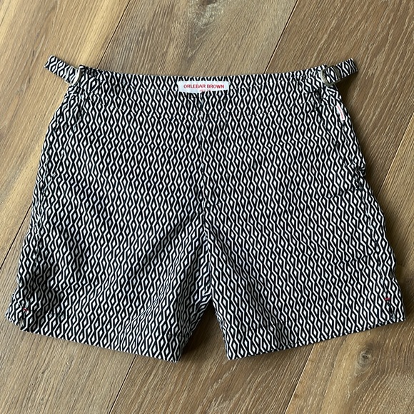 Orlebar Brown Bulldog Night Iris White Alado Geometric Mid-Length Swim Shorts. - Picture 4 of 12